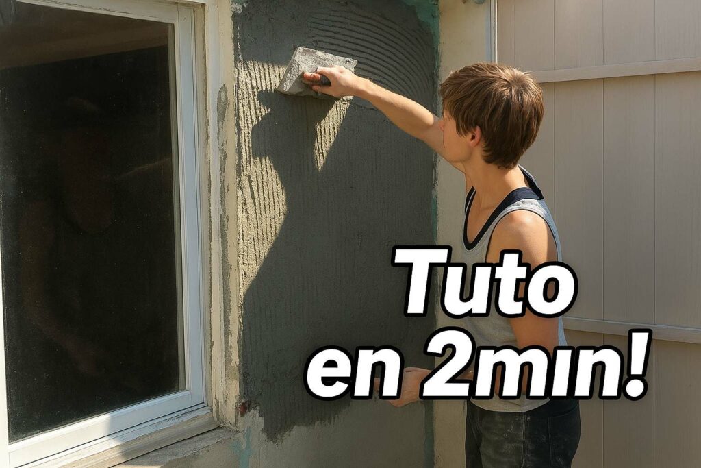 Artisan appliquant un enduit de ragréage sur une façade extérieure lors d’un chantier de rénovation à La Rochelle.