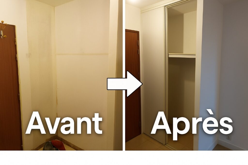 Avant après de la création d’un placard intégré dans le quartier de Lagord à La Rochelle