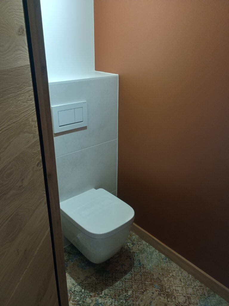 Toilettes peintes en brun dans un appartement à La Rochelle